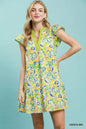 Green floral flutter sleeve tiered mini dress by Umgee, featuring a feminine design and lightweight fabric.