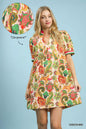 Green and white Umgee Jacquard abstract print mini dress featuring a stylish, fitted design with short sleeves and intricate pattern.
