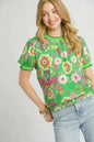Green mix retro floral puff sleeve top by Umgee, featuring a vintage-inspired design and feminine puffed sleeves.