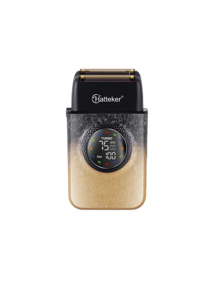 Green electric shaver with LED display from Trendsi, showcasing a sleek design and close shave technology.