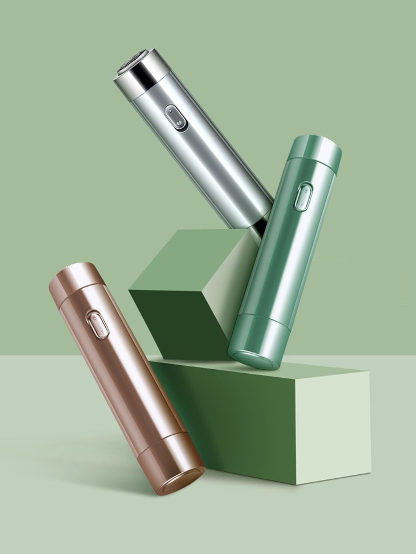 Green portable electric hair removal epilator by Trendsi, compact device with multiple attachments for effective hair removal.