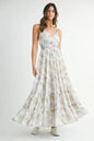 Green floral print MABLE tiered cami maxi dress by Trendsi, featuring a flowy, layered design perfect for summer or casual wear.