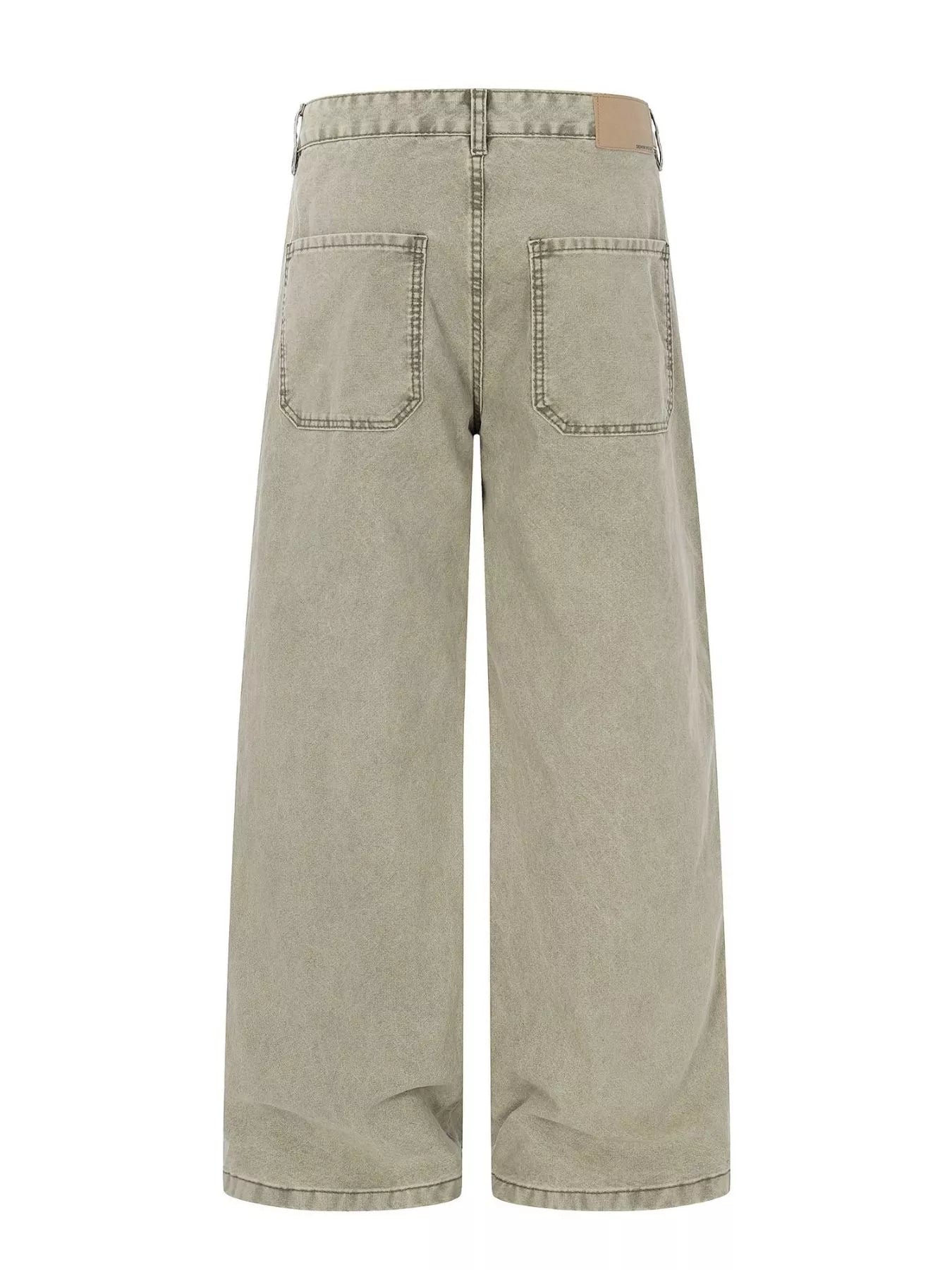 Green men's patchwork wide-leg cargo pants from Trendsi, featuring multiple fabric patches and relaxed fit.