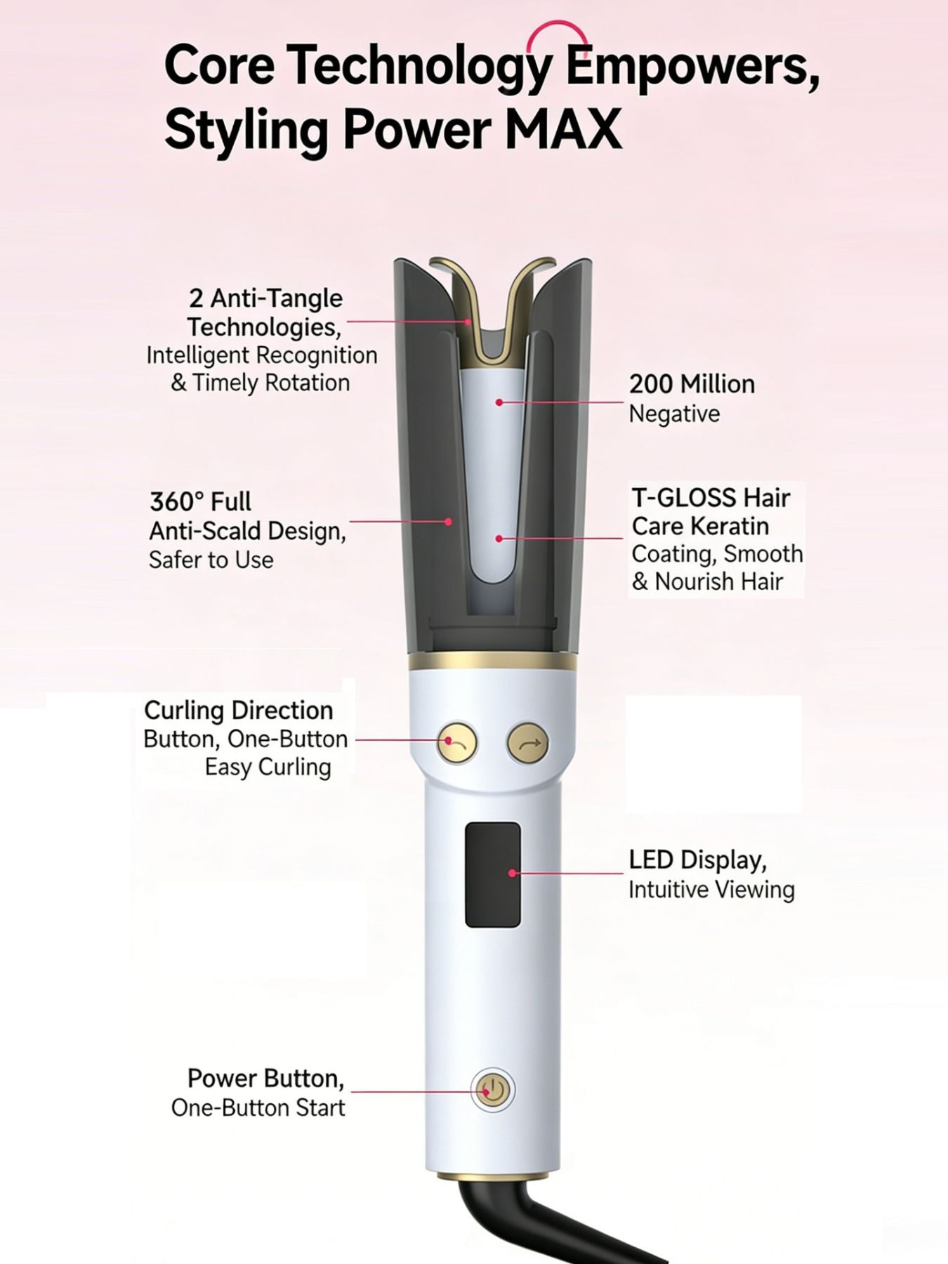 Grey automatic rotating ceramic curling iron by Trendsi with European plug, designed for easy, even curling.