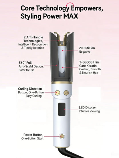 Grey automatic rotating ceramic curling iron by Trendsi with European plug, designed for easy, even curling.