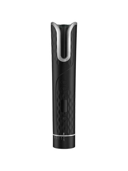 Trendsi automatic rotating ceramic hair curling iron with grey handle, showcasing the device ready for use on hair.
