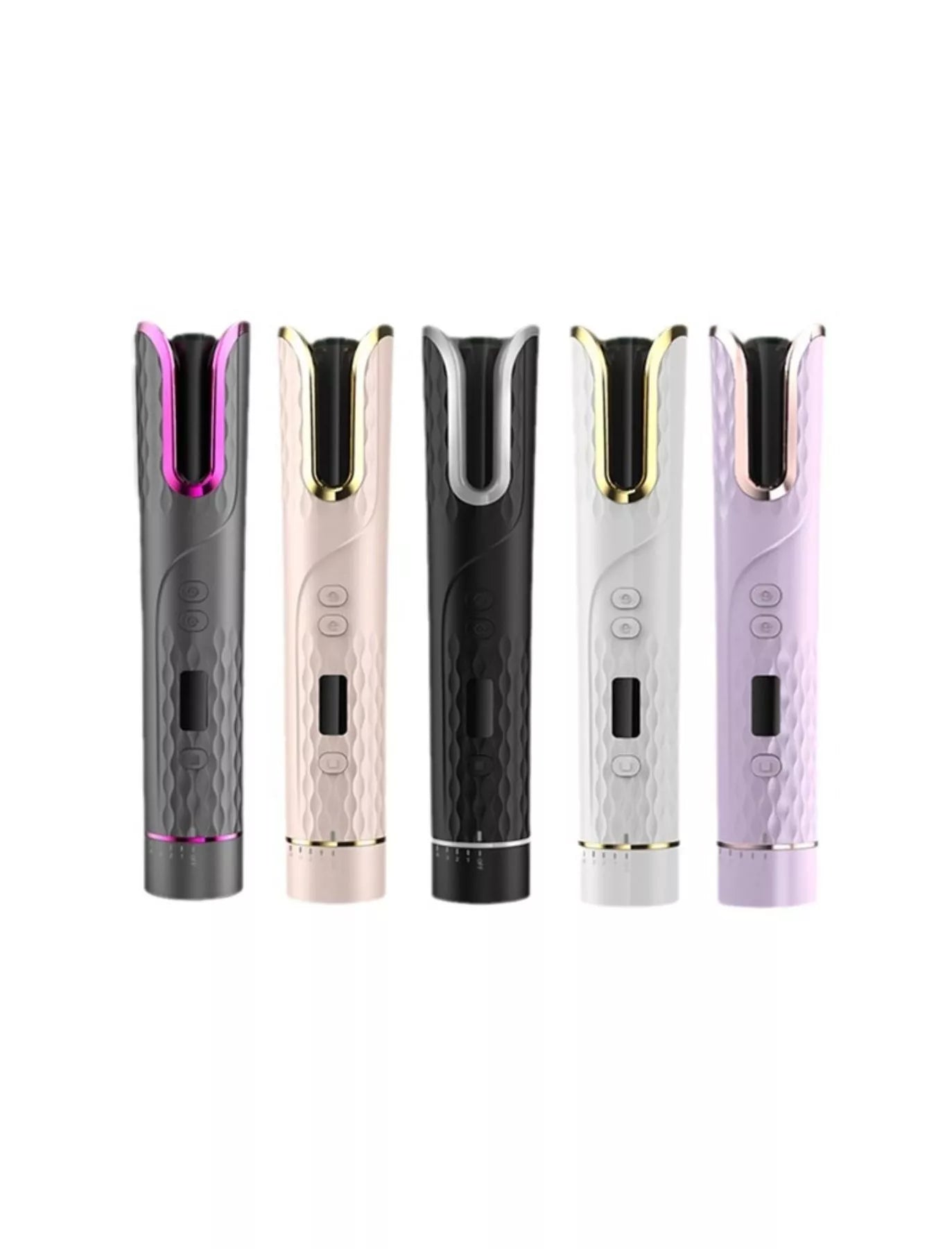 Grey automatic rotating ceramic hair curling iron by Trendsi, with a sleek design and digital controls for easy styling.