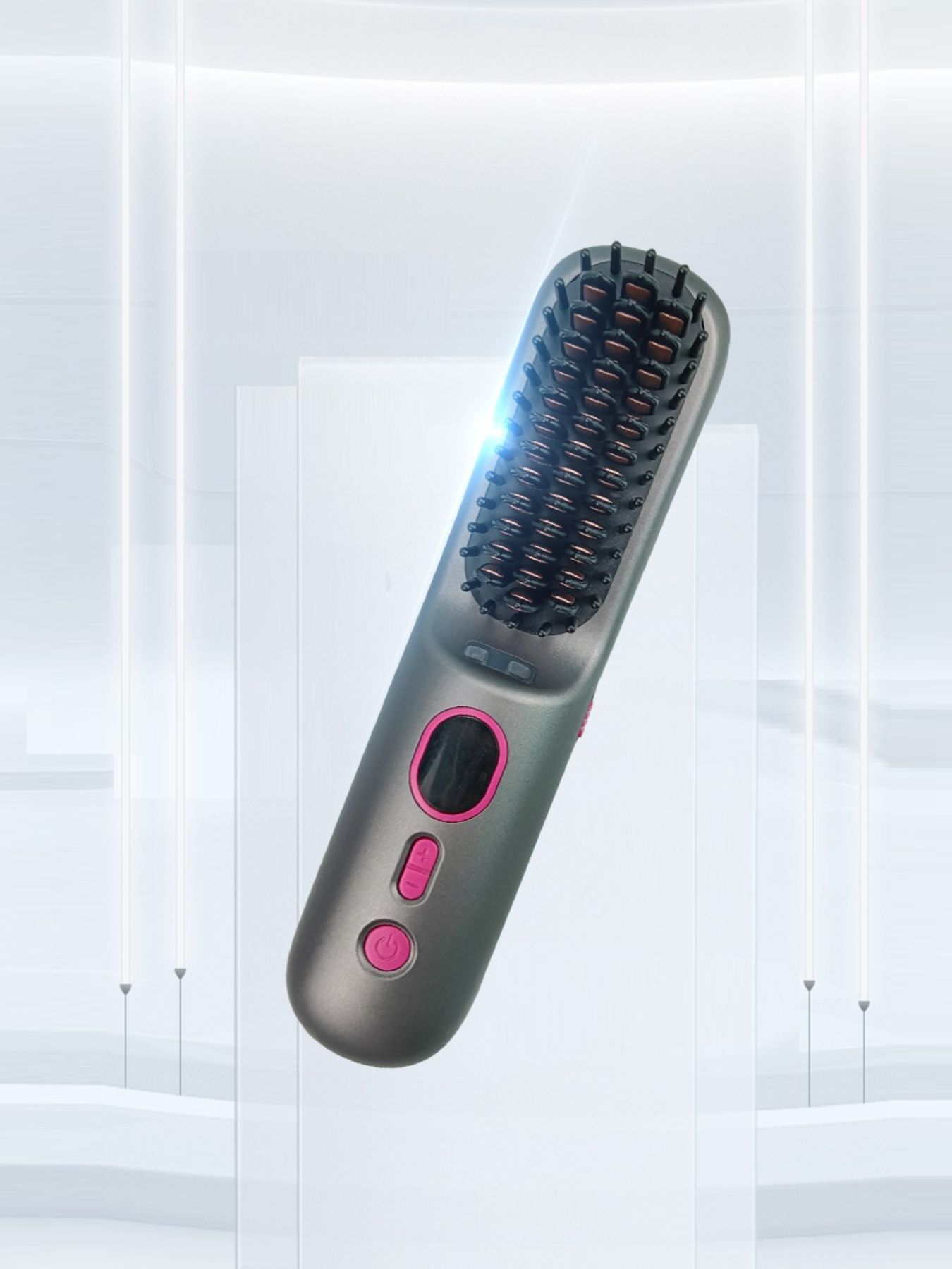 Grey fast heating anti-scald straightening comb by Trendsi, with sleek design and temperature controls for safe hair styling.