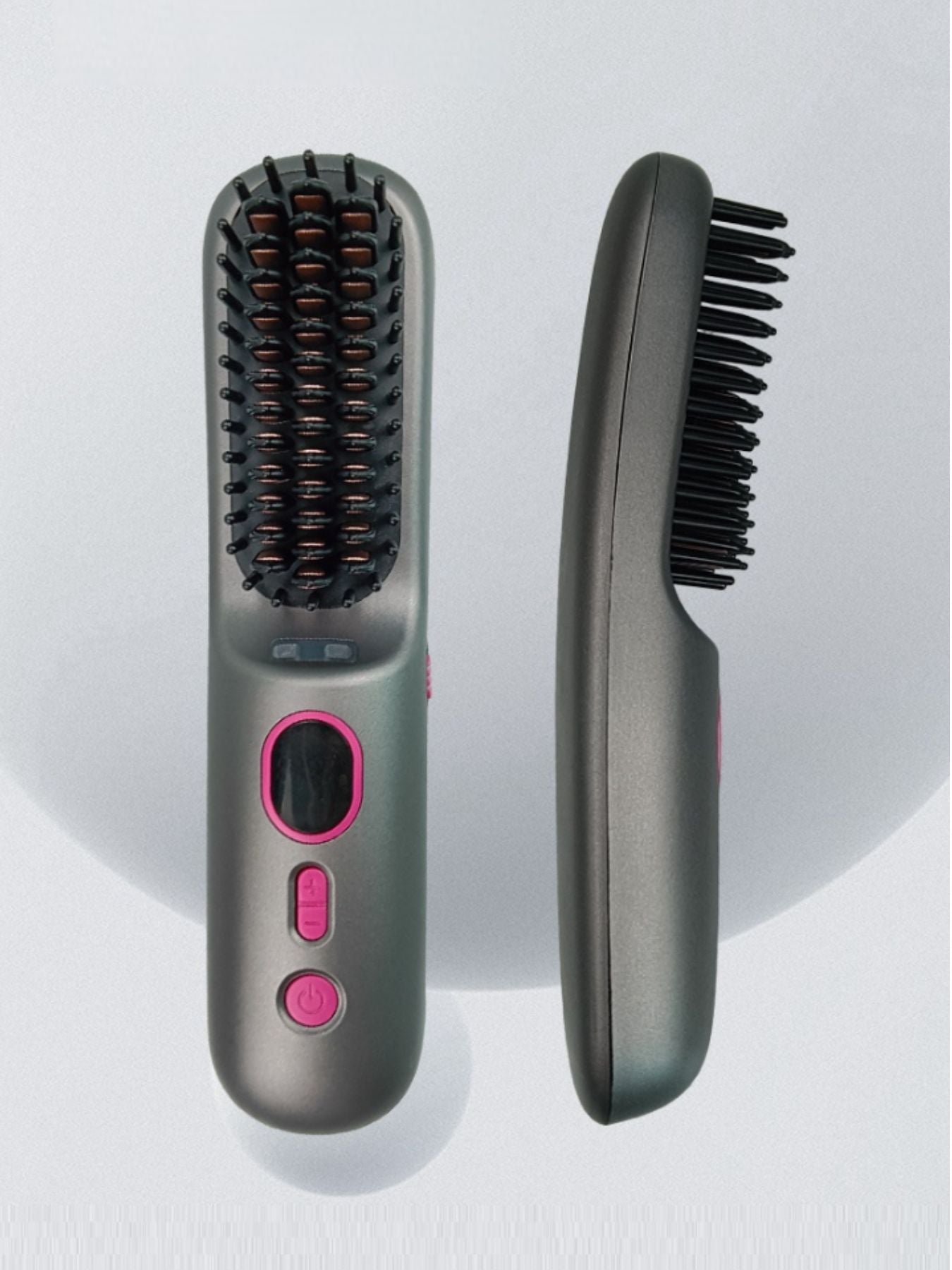 Grey Trendsi fast heating anti-scald straightening comb with ergonomic handle and evenly spaced teeth for smooth hair styling.