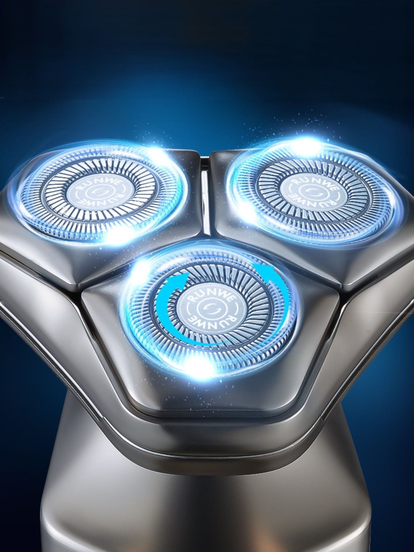 Grey rechargeable rotary shaver from Trendsi with a sleek design, suitable for close and comfortable facial hair trimming.