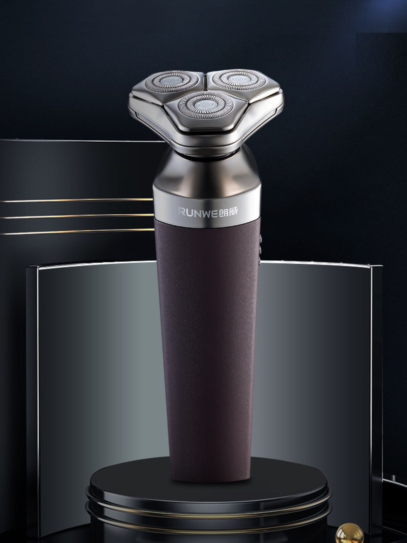 Grey rechargeable rotary shaver from Trendsi with a sleek design, ideal for close and comfortable facial hair grooming.