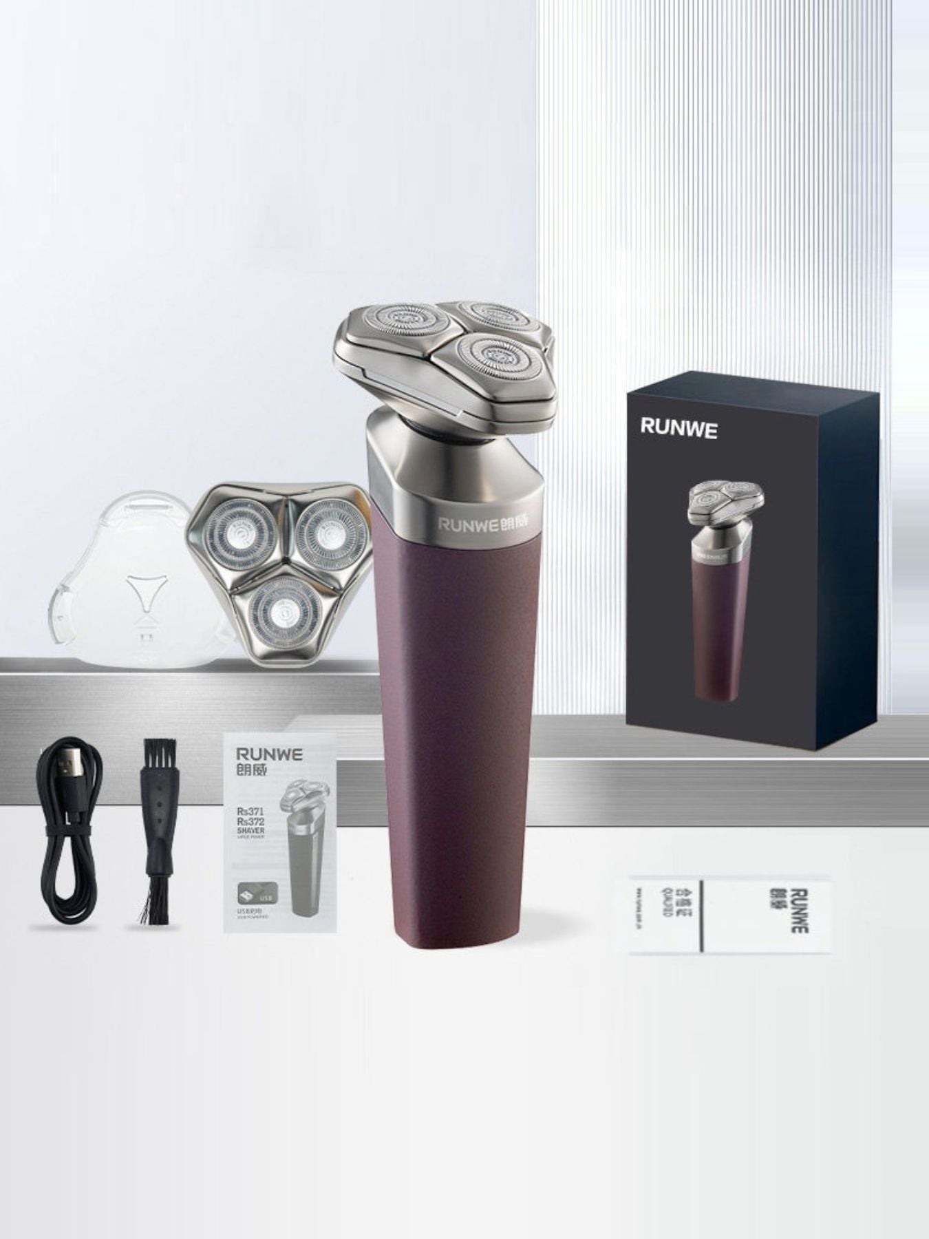 Grey rechargeable rotary shaver by Trendsi with multiple rotary blades for a close, comfortable shave.