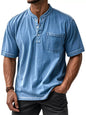 Men's plus size short sleeve top with button details, in grey, from Trendsi, featuring a casual and comfortable fit.