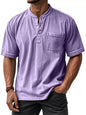 Grey men's full-size short sleeve top with button details, stylish plus size men's fashion by Trendsi.