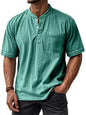 Men's plus size grey short sleeve top with button details, from Trendsi, featuring a casual fit and comfortable fabric.