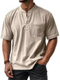 Men's plus size short sleeve top with button details, in grey, by Trendsi, featuring a casual fit and classic design.