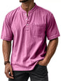 Men's plus size grey short sleeve top with button details, from Trendsi, featuring a relaxed fit and casual style.