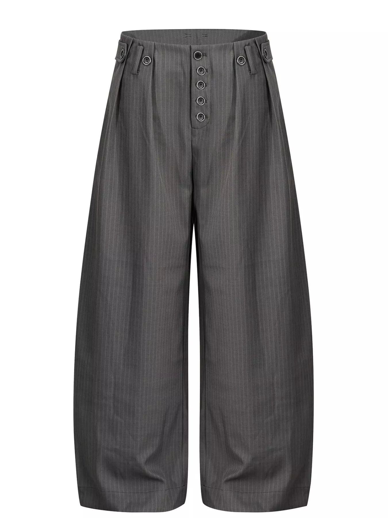 Men's grey striped wide-leg pants by Trendsi, featuring a relaxed fit and bold stripe pattern, displayed on a model.