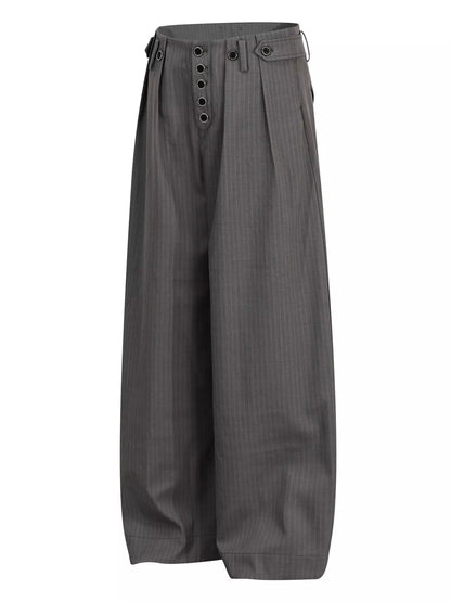 Men's striped wide-leg pants by Trendsi in grey, featuring a relaxed fit and bold vertical stripe pattern.