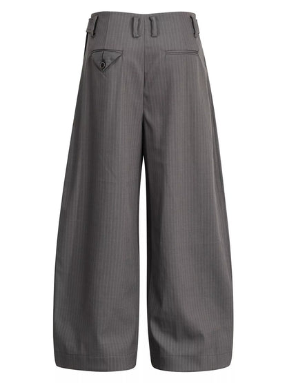 Men's grey striped wide-leg pants by Trendsi, featuring a relaxed fit and stylish horizontal stripe pattern.