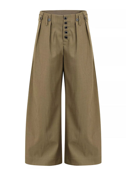 Men's grey striped wide-leg pants by Trendsi, featuring a relaxed fit and stylish design, shown on a model.