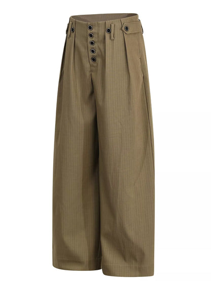 Men's grey striped wide-leg pants by Trendsi, featuring a relaxed fit and comfortable design, shown on a model.