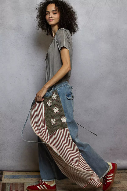 Grey POL V-neck short sleeve top from Trendsi with stitch seam detail, casual and stylish women's clothing.