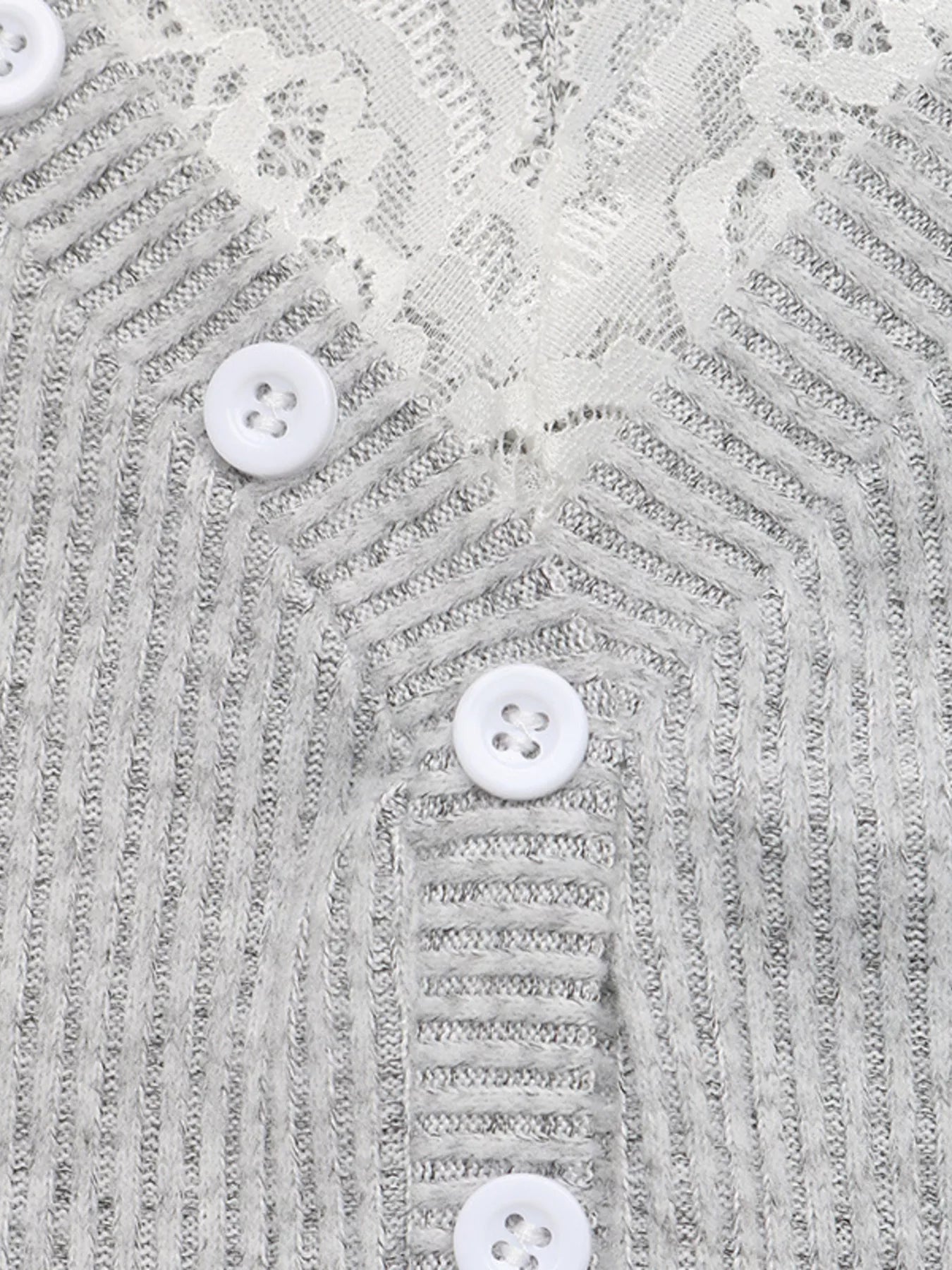 Grey ribbed Henley T-shirt with lace trim from Trendsi, featuring a button-front and casual fit.
