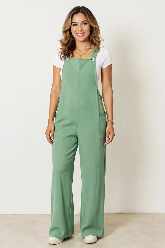 Trendsi Double Take full-size wide strap overall with pockets, featuring a relaxed fit and casual style, in a gum leaf color.