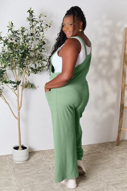 Trendsi Double Take full-size wide strap overall with pockets, featuring a casual design and adjustable shoulder straps.
