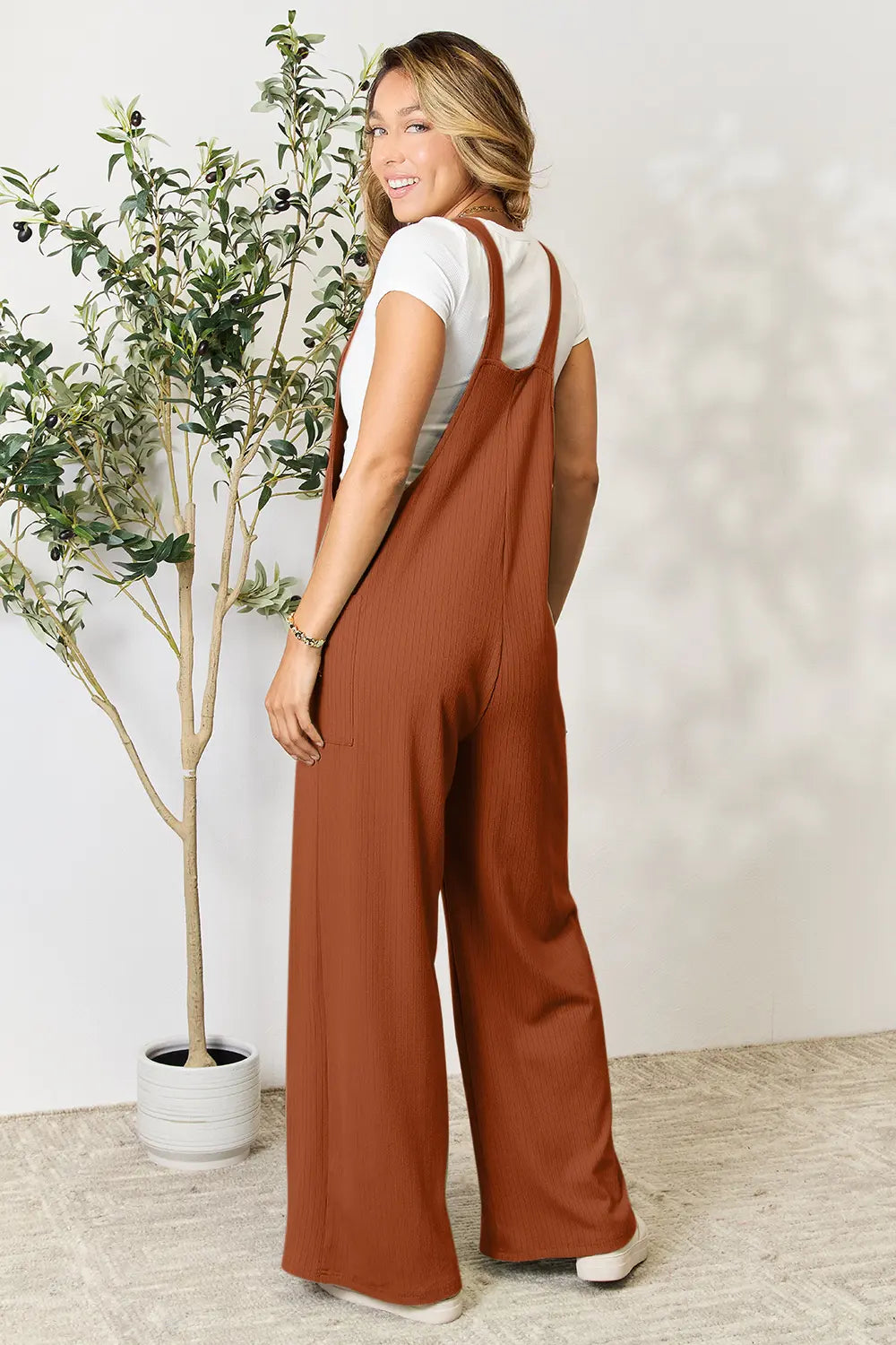 Trendsi Double Take full-size wide strap overall with front pockets, casual denim-style jumpsuit for women.