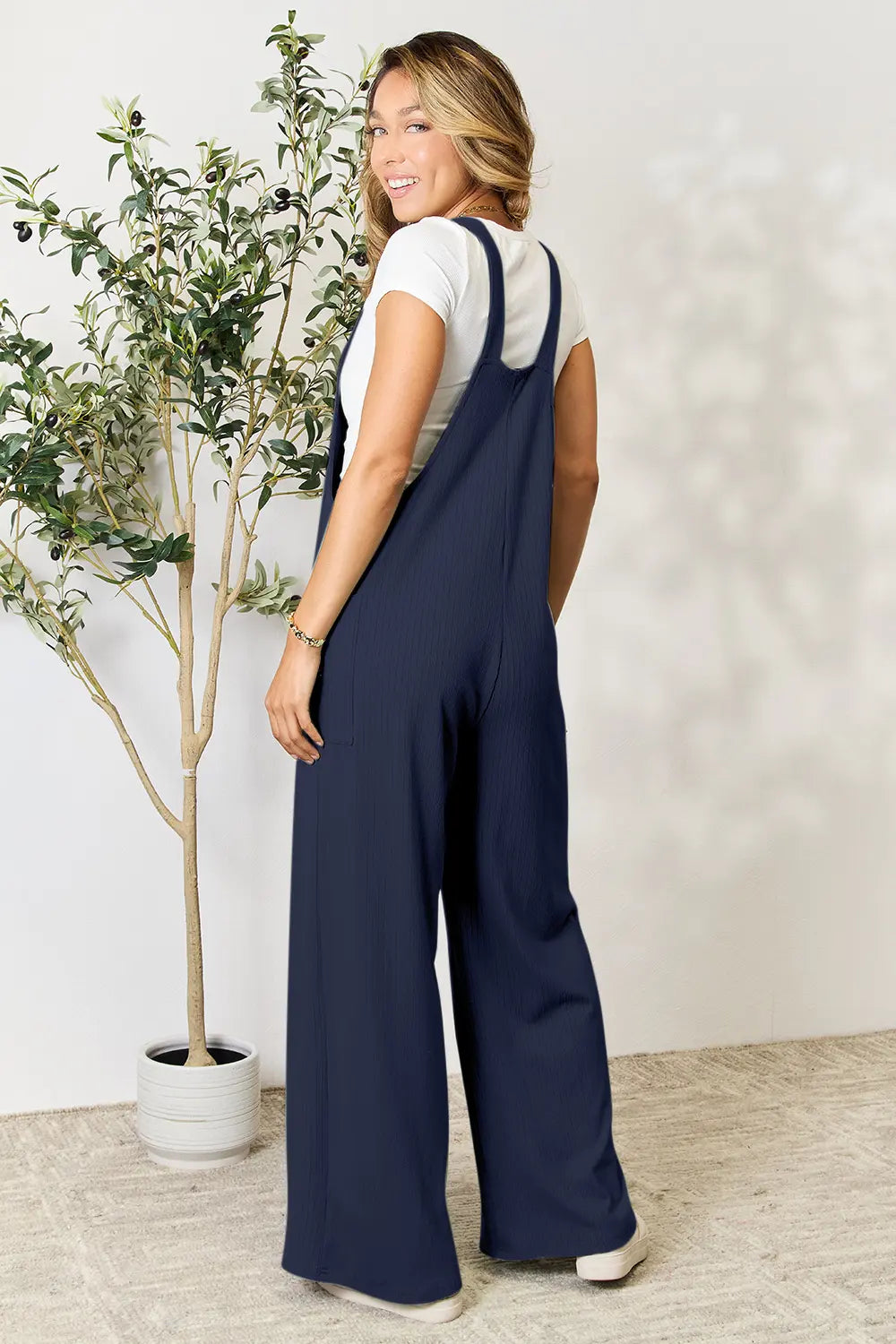 Trendsi Double Take full-size wide strap overall with front pockets, casual denim-style jumpsuit for women.