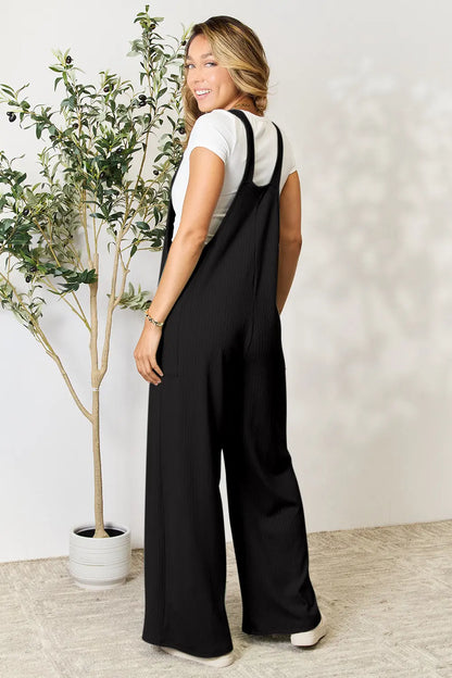 Trendsi Double Take full-size wide strap overall with pockets, featuring a relaxed fit and stylish design in gum leaf color.