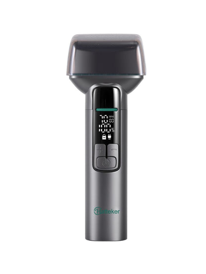 Trendsi rechargeable electric shaver with LED display, gunmetal finish, compact design, and ergonomic grip for precise grooming.