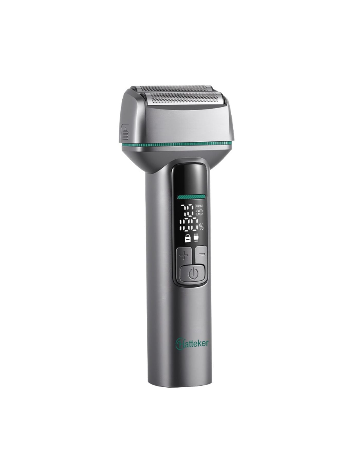 Trendsi rechargeable electric shaver with LED display, gunmetal finish, compact design, and ergonomic grip for smooth grooming.