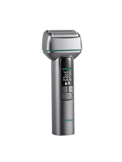 Trendsi rechargeable electric shaver with LED display, gunmetal finish, compact design, and ergonomic grip for smooth grooming.
