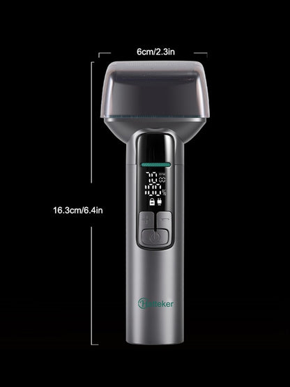 Trendsi rechargeable electric shaver with LED display, gunmetal finish, compact design, and ergonomic grip for precise grooming.