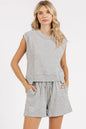 Grey French Terry crew neck top and shorts set by Mittoshop, casual loungewear from Trendsi, comfortable and stylish.