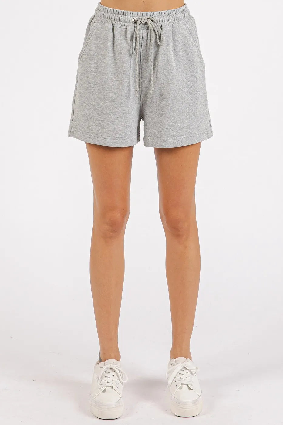 Gray French Terry crew neck top and shorts set by Mittoshop, stylish loungewear from Trendsi.