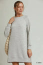 Grey Umgee dress with side crochet detailing and zipper accents, showcasing a stylish and casual women's dress design.