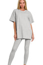Grey Zenana cotton round neck top and matching leggings set by Trendsi, casual loungewear for comfortable everyday wear.