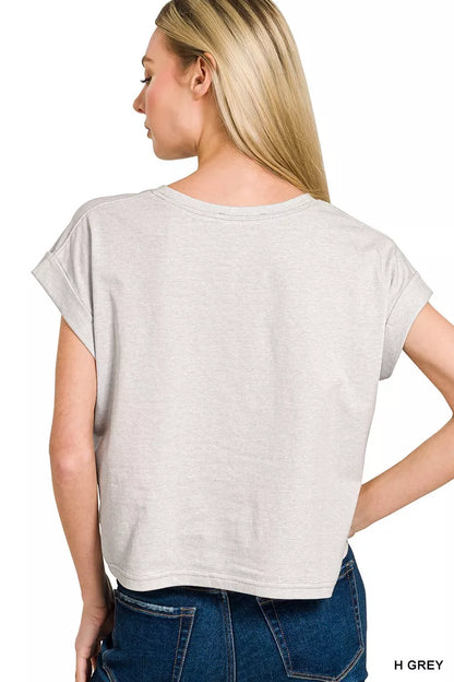 Gray Zenana American Flag T-shirt with round neck and short sleeves, casual style for everyday wear.
