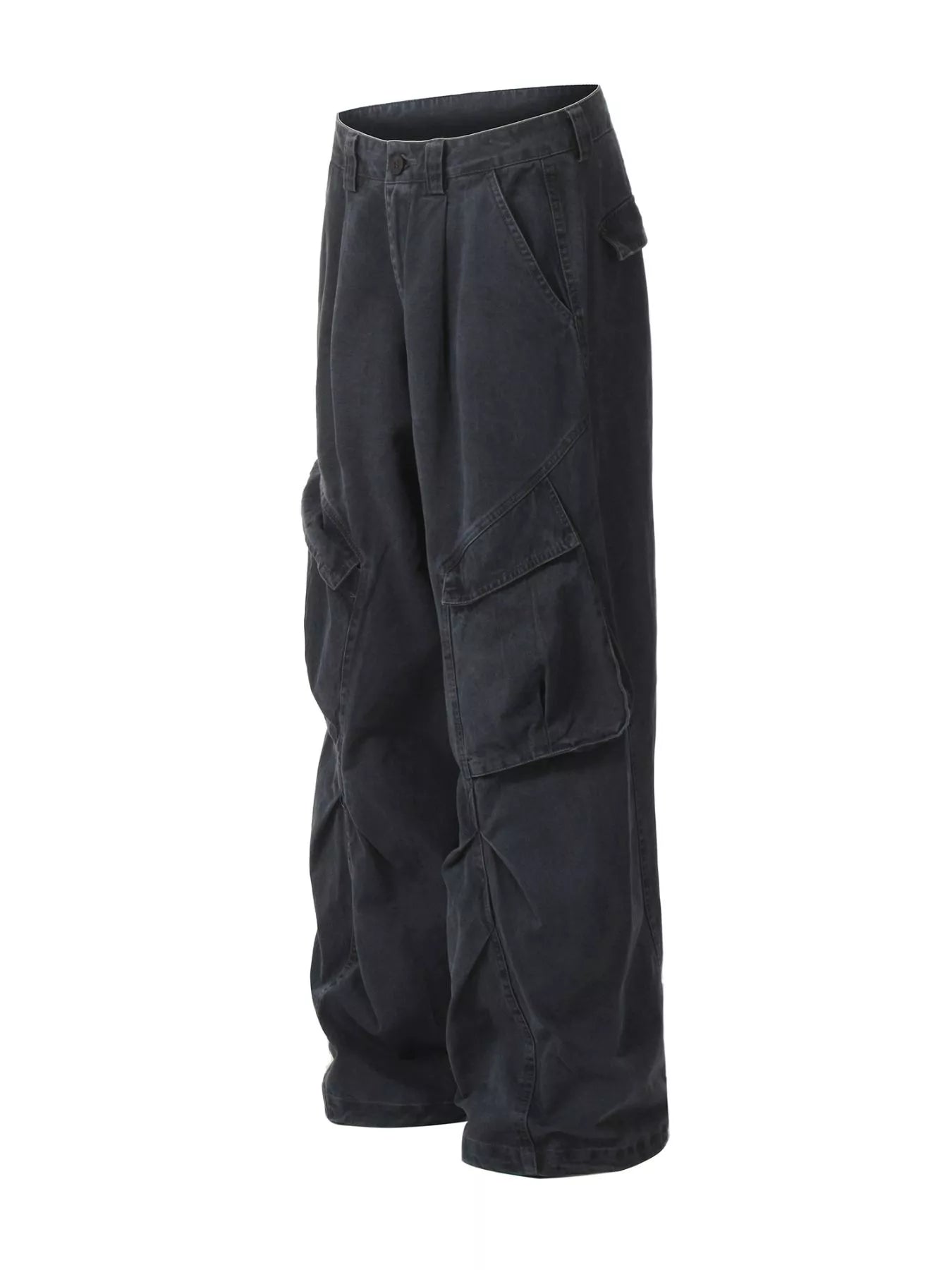 Men's loose fit cargo pants in haze gray from Trendsi, featuring multiple pockets and relaxed style, shown on a model.