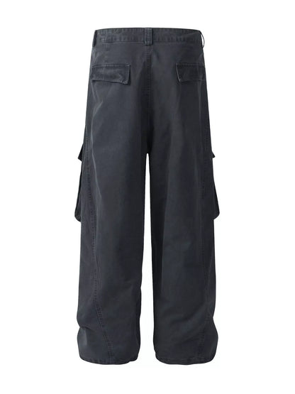 Men's loose fit cargo pants in haze gray by Trendsi, featuring multiple pockets and relaxed style, perfect for casual wear.