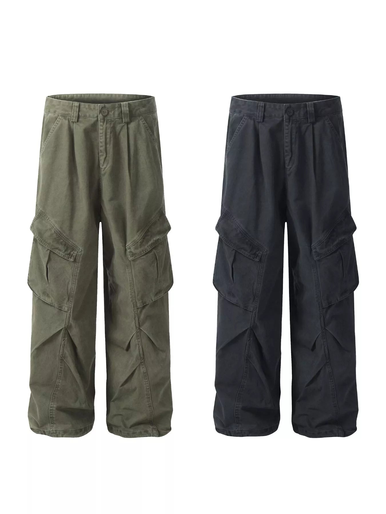 Men's loose fit cargo pants in haze gray from Trendsi, featuring multiple pockets and relaxed style, suitable for casual wear.