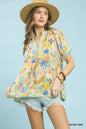 Umgee Mix Boho printed V-neck top featuring a relaxed fit and bohemian style, perfect for casual and everyday wear.