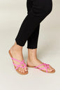 Hot pink WILD DIVA crisscross PU leather open toe sandals with strappy design and ankle strap for trendy summer style.