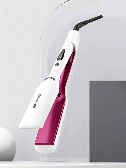 Trendsi adjustable temperature pink European plug hair straightener with ceramic plates for sleek, straight hair styling.