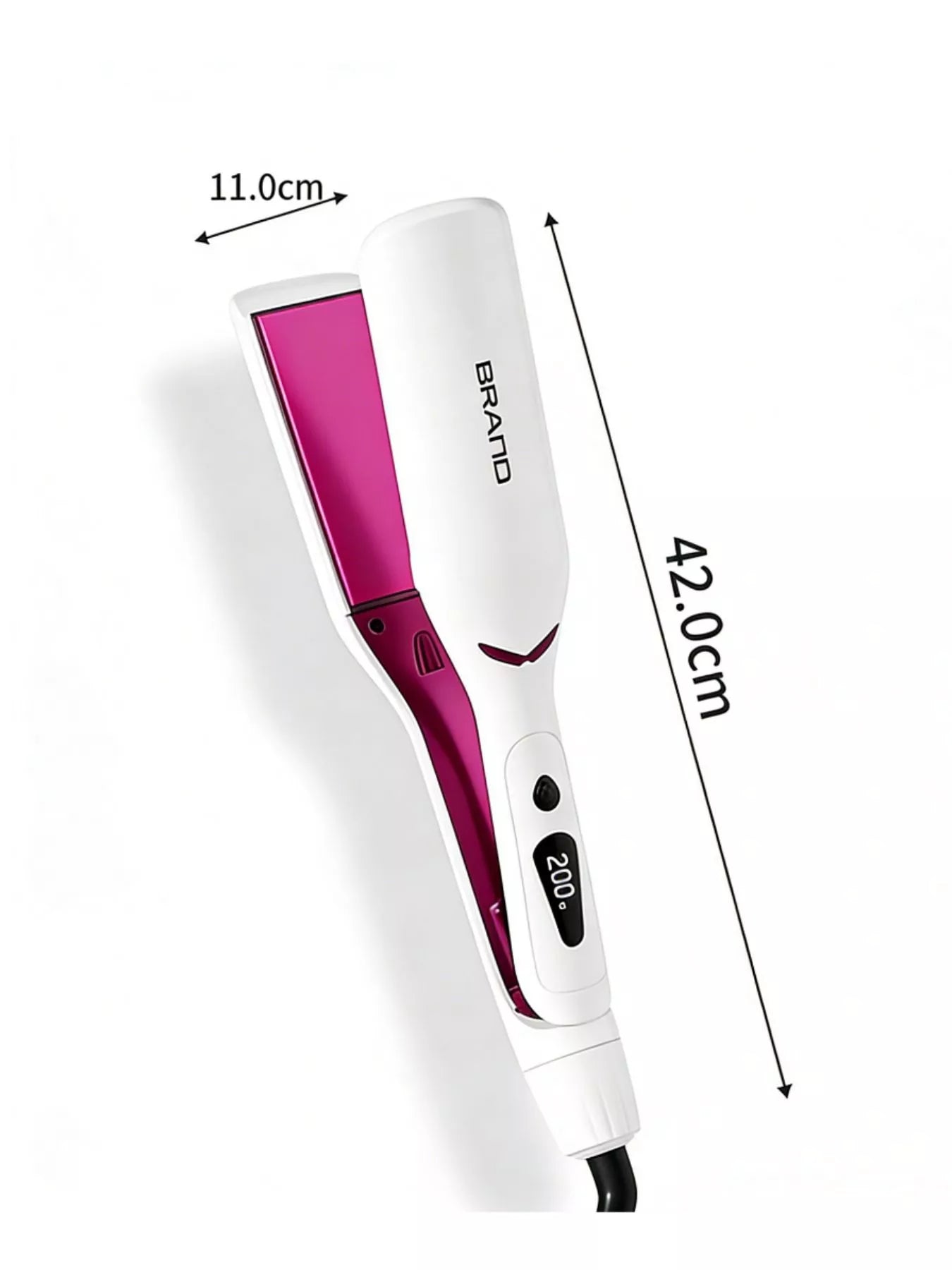 Trendsi adjustable temperature pink European plug hair straightener with ceramic plates and ergonomic design.
