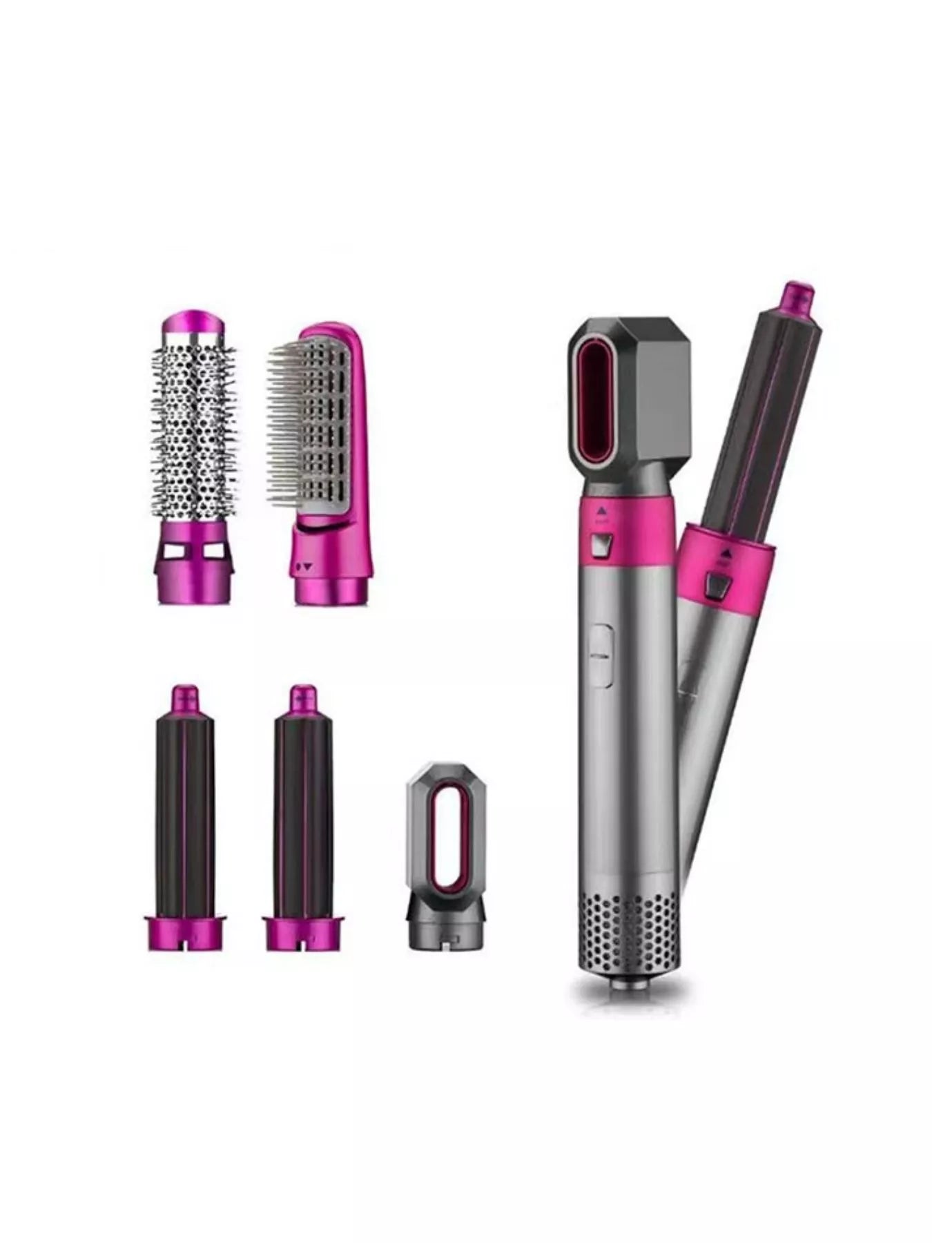Trendsi hot pink interchangeable curling iron wand set with European plug and multiple barrel sizes for versatile styling.